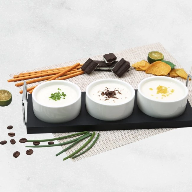 Set Of 3 Dishes On Wooden(mdf) Tray